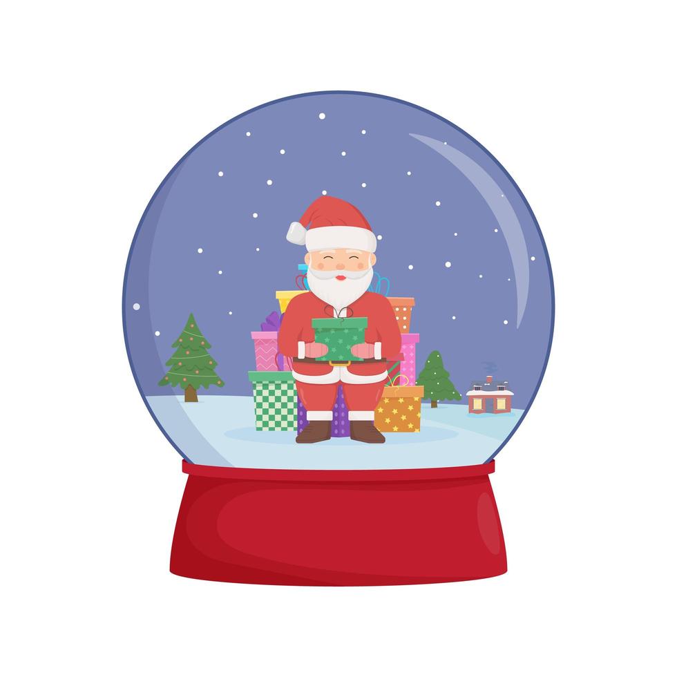 globo de nieve con santa claus. escenas invernales del país de las maravillas en un globo de nieve. vector