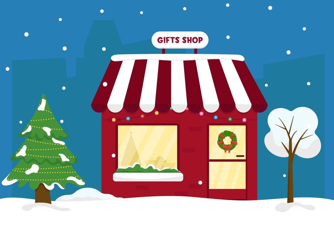 Christmas market. Winter Wonderland. Cute gift shop vector