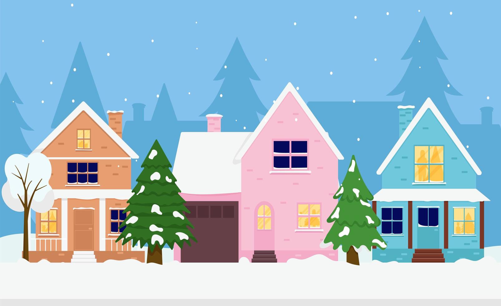 Family house. Merry Christmas winter. Christmas street vector