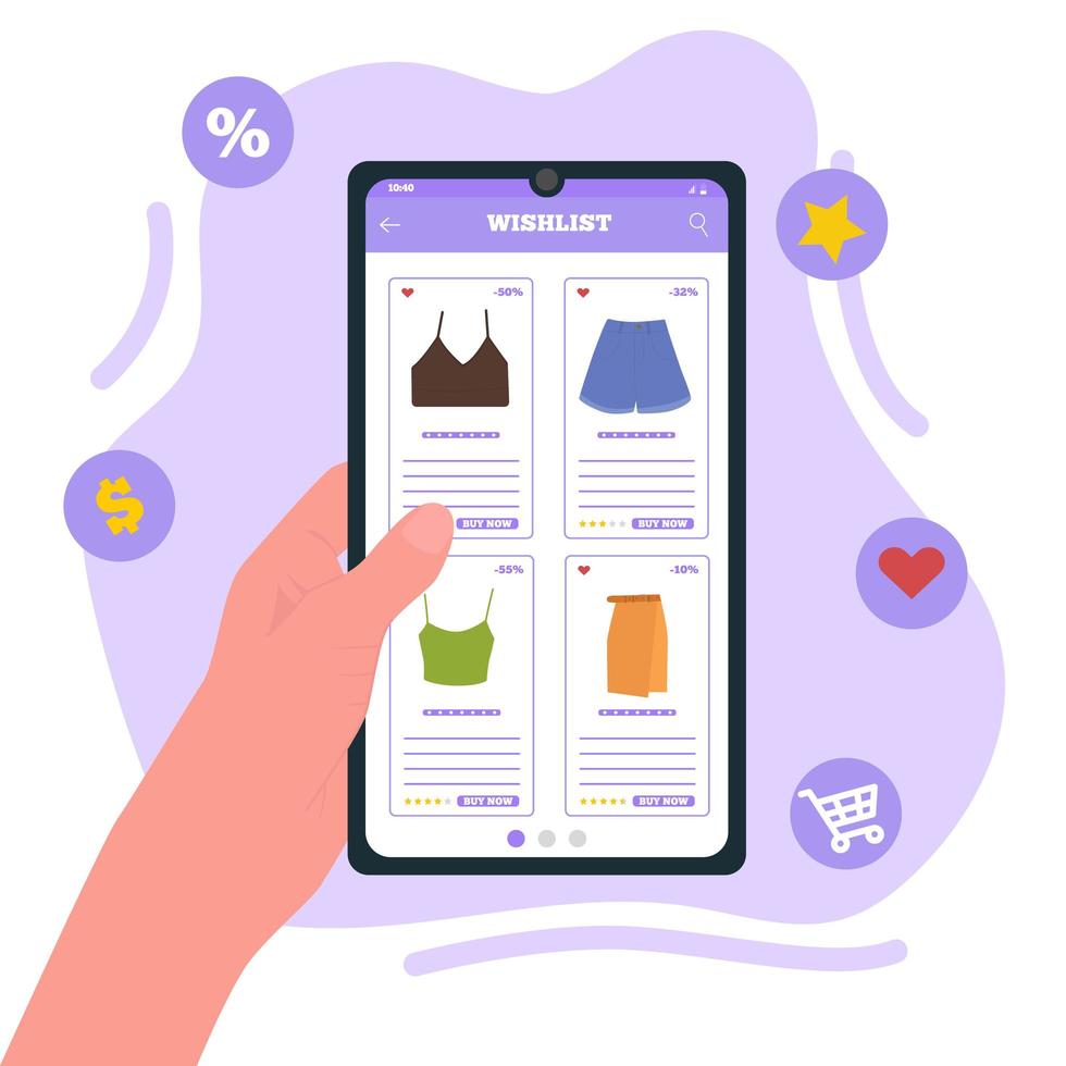 Online ordering of clothes. Flat vector illustration