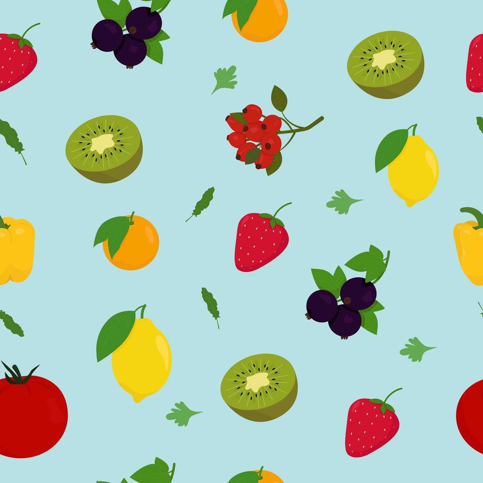Vitamin C seamless pattern. Kiwi, orange, strawberry, lemon vector