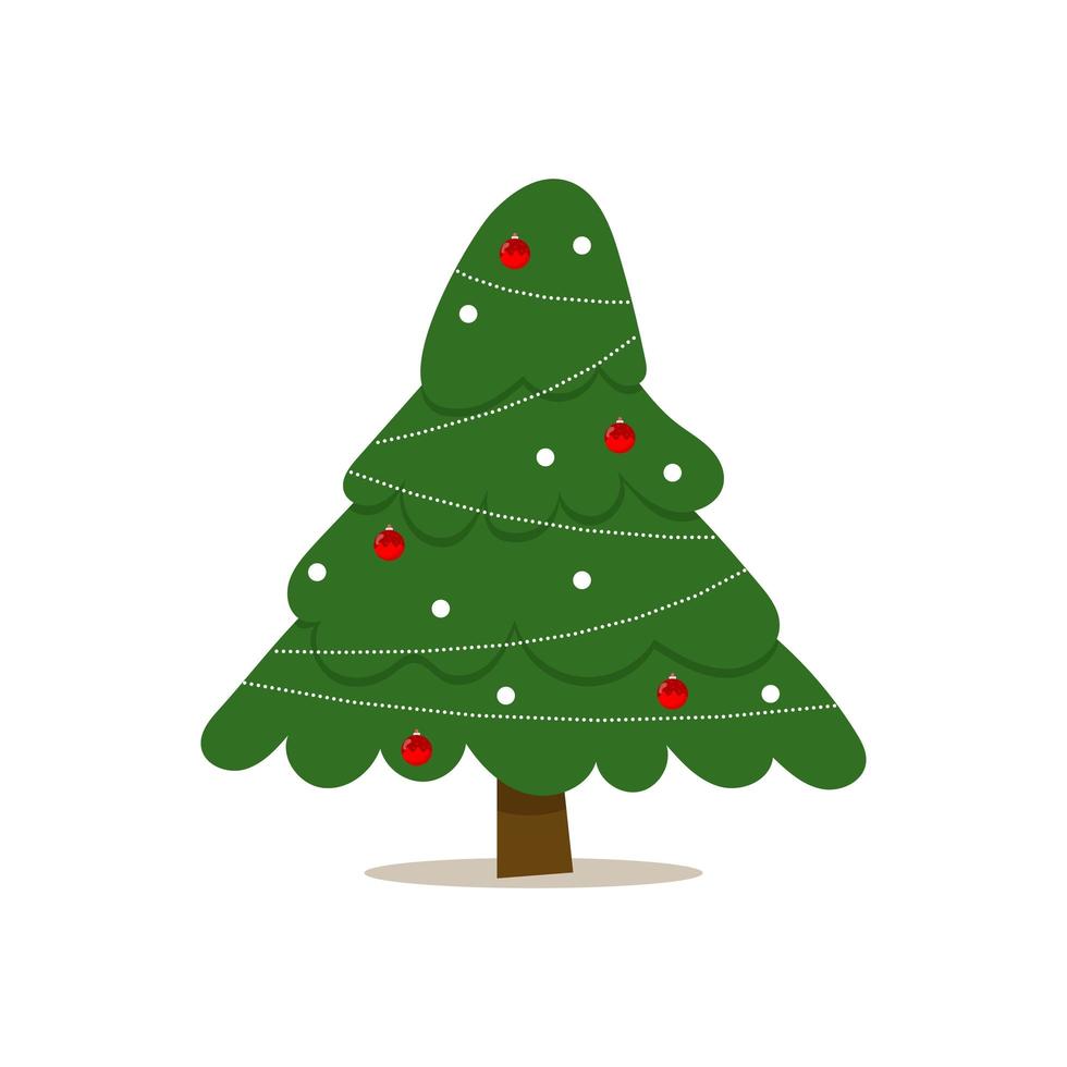 Christmas tree with tree ball and tree toy. Flat vector illustration