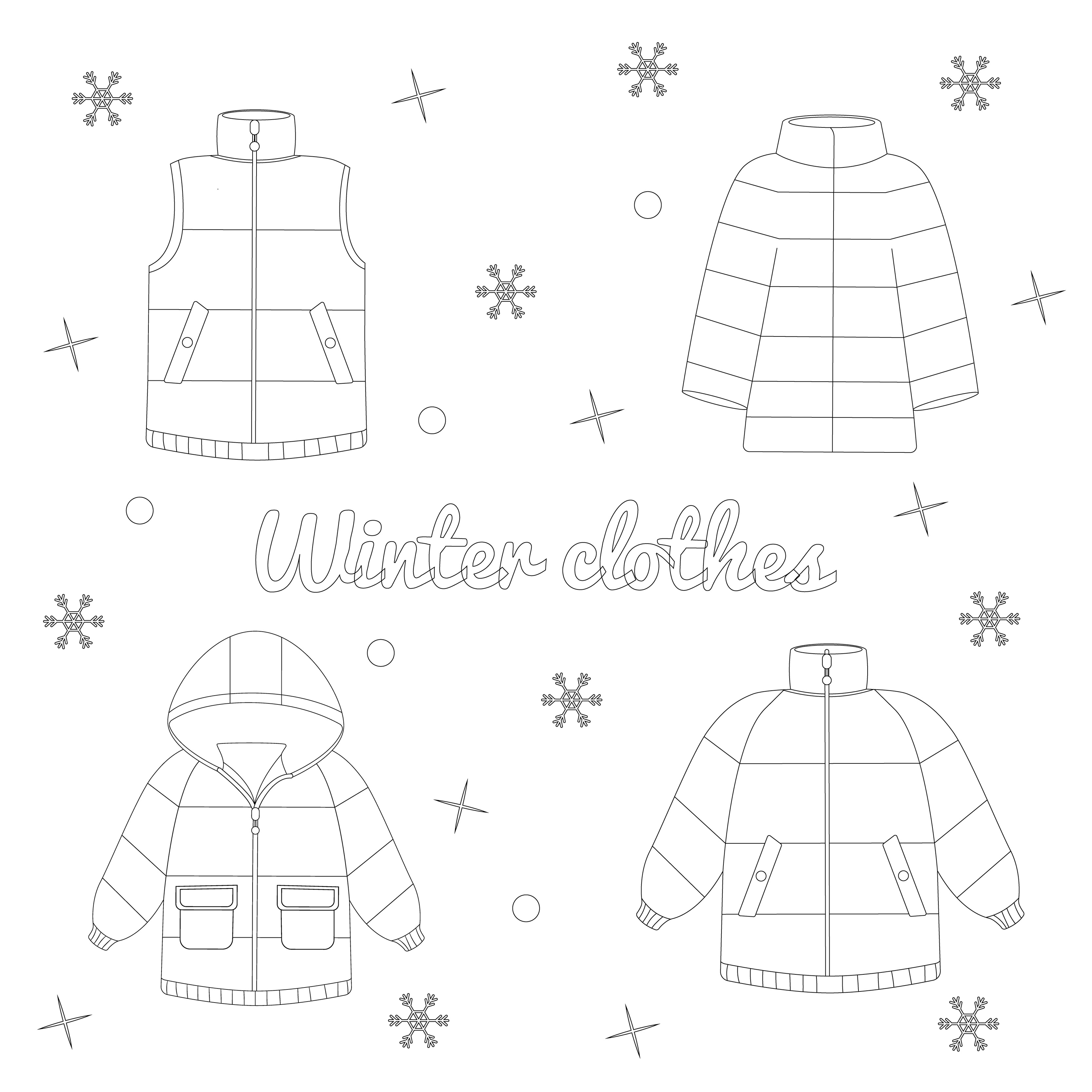 Set of winter jackets. Warm jacket. Winter clothing. Color book 4668929 Vector Art at Vecteezy