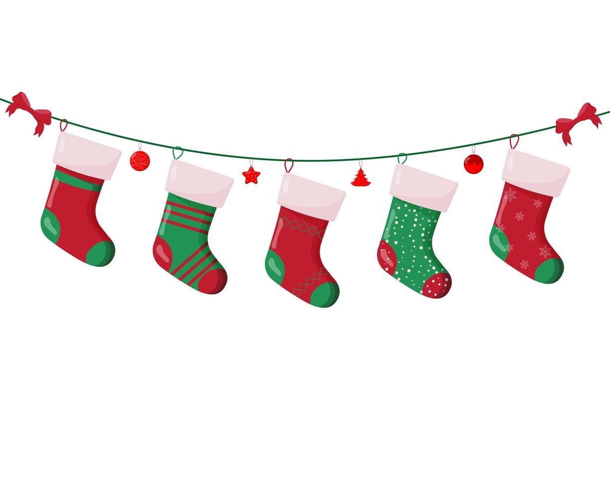 Christmas sock with gifts inside. Winter accessories vector