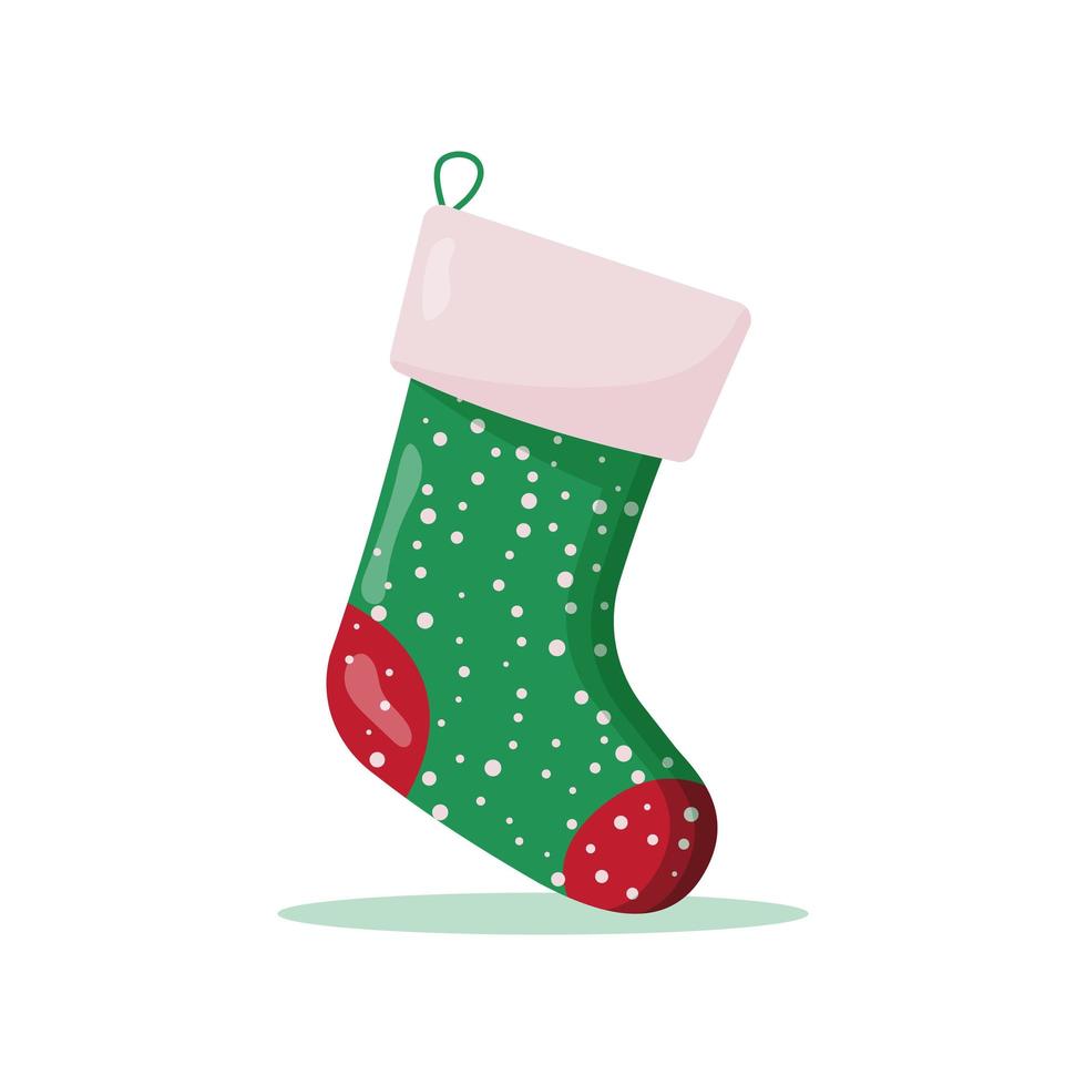 Christmas sock in red and green colors. Winter accessories vector