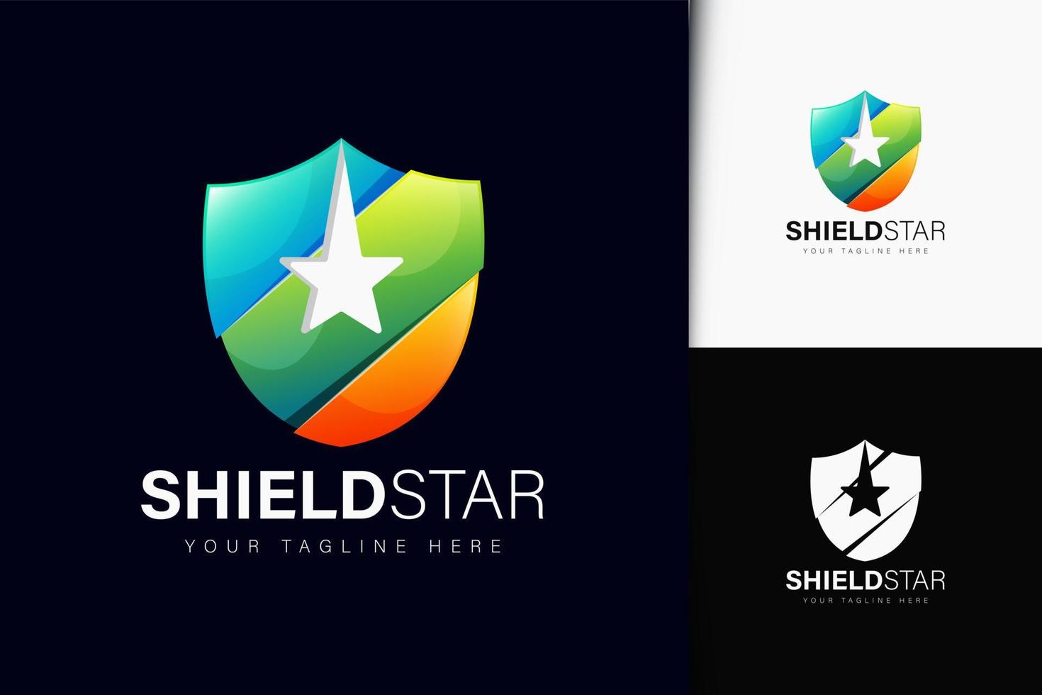 Shield star logo design with gradient vector