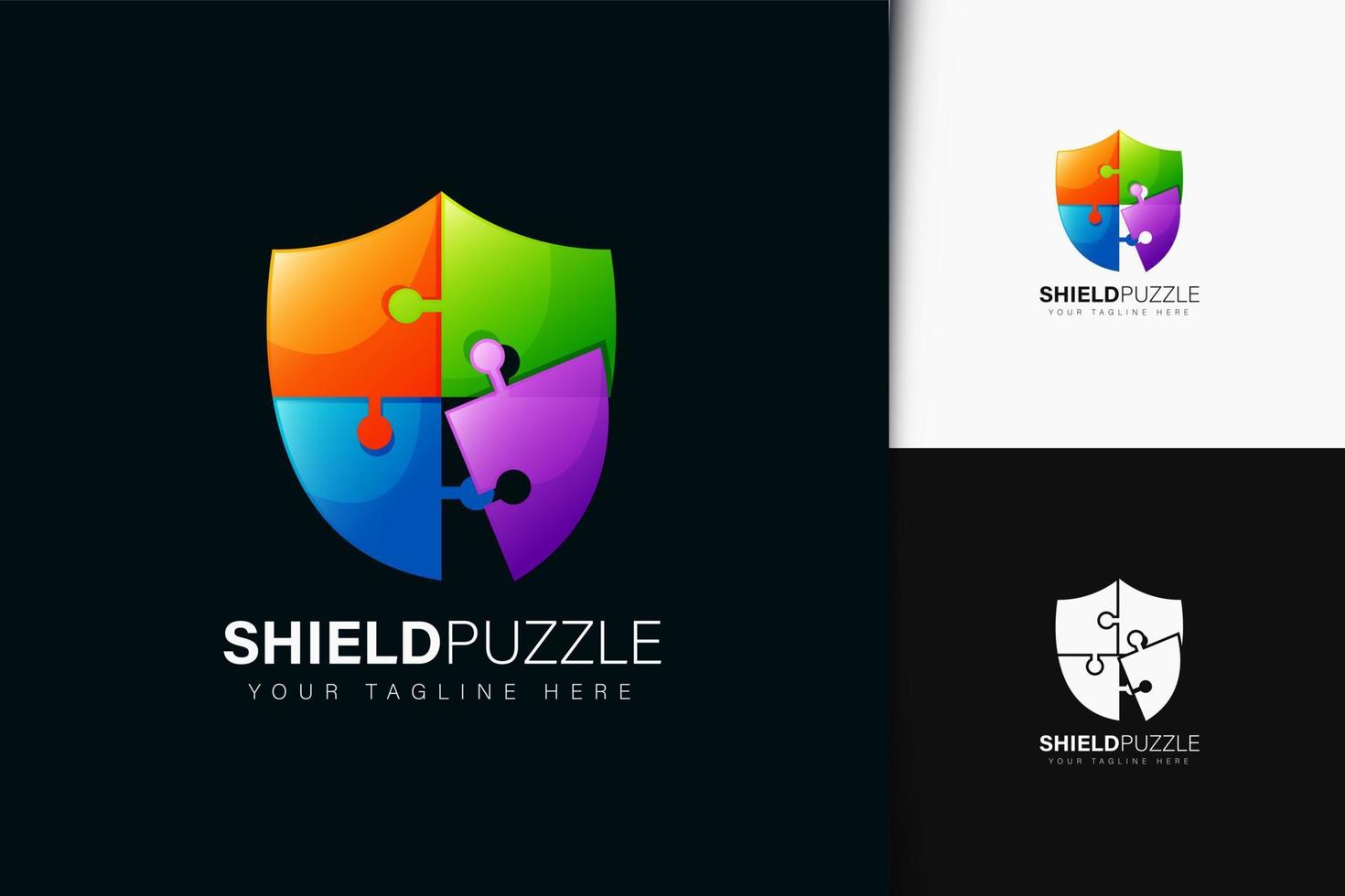 Shield puzzle logo design with gradient vector