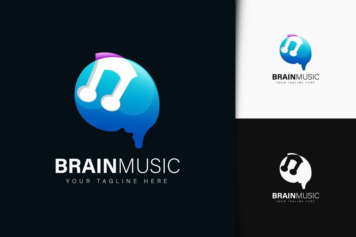 Brain music logo design with gradient vector