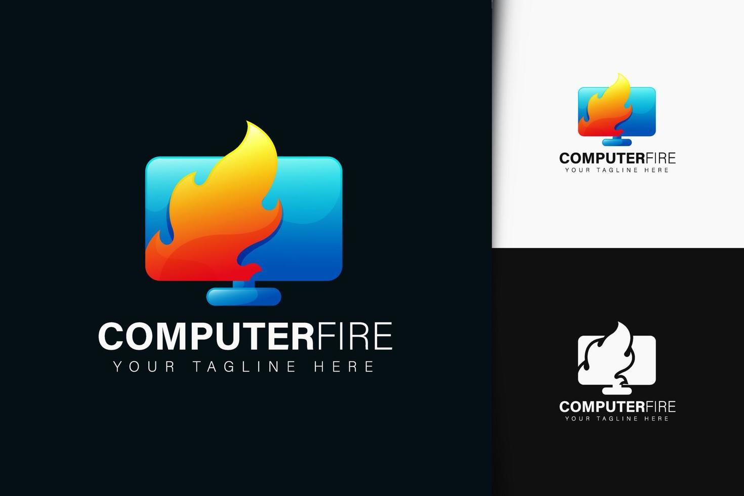 Computer fire logo design with gradient vector