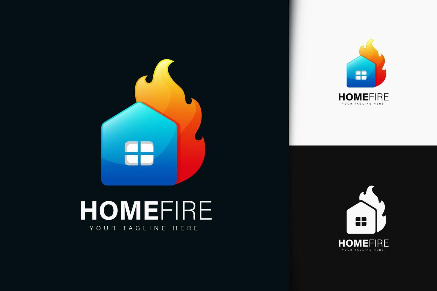 diseño de logotipo de fuego de casa con degradado vector