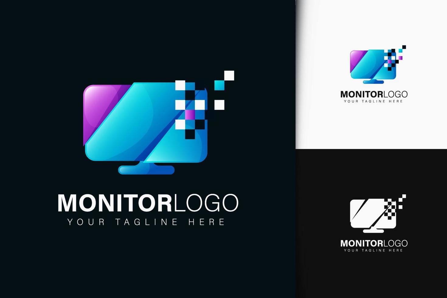 monitor de diseño de logotipo de píxeles con degradado vector
