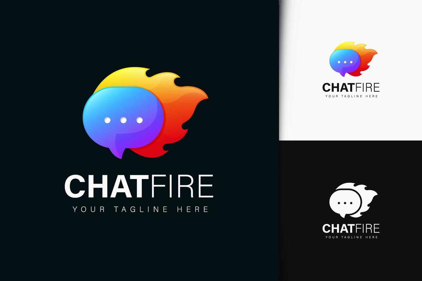 Chat fire logo design with gradient vector