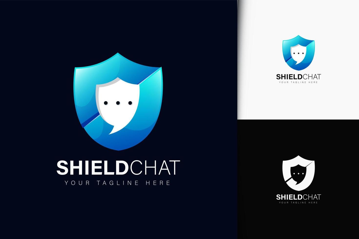 Shield chat logo design with gradient vector