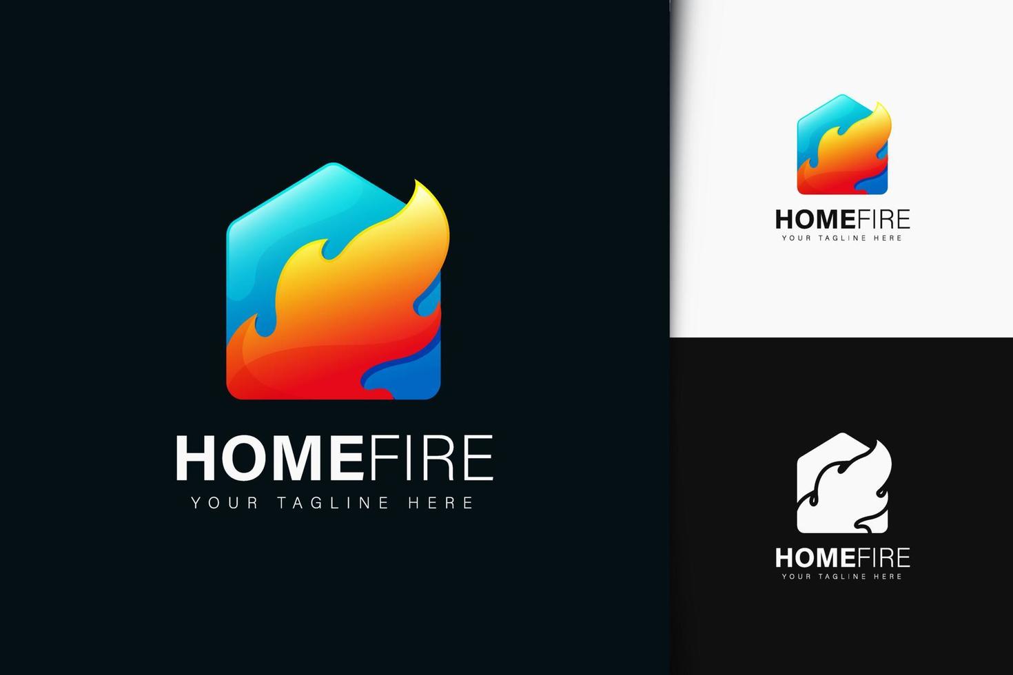 Home fire logo design with gradient vector