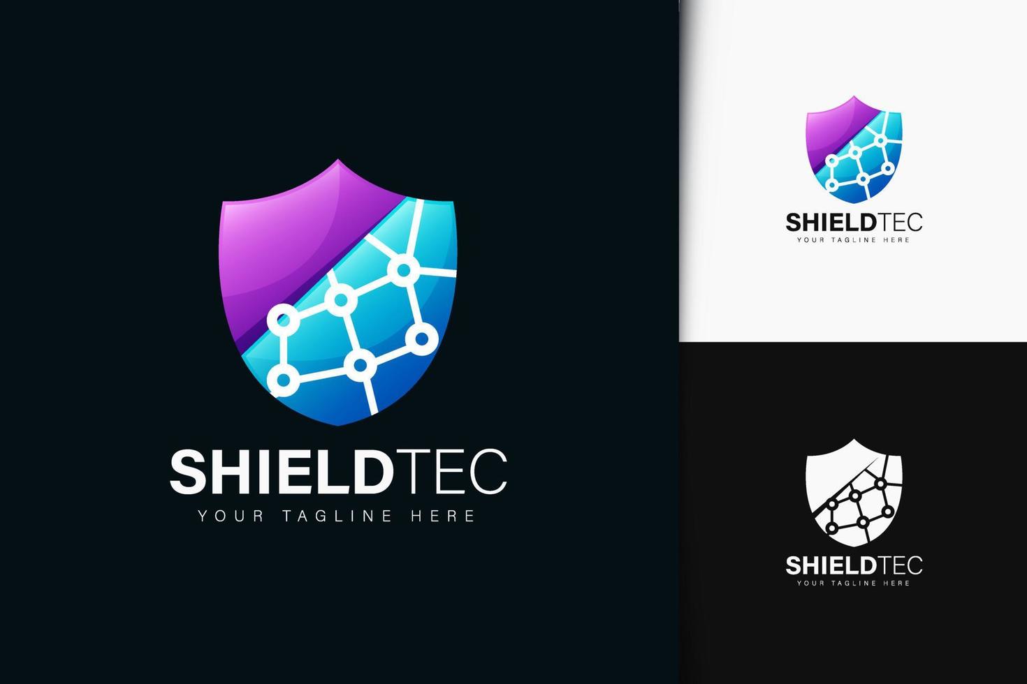 Shield technology logo design with gradient vector