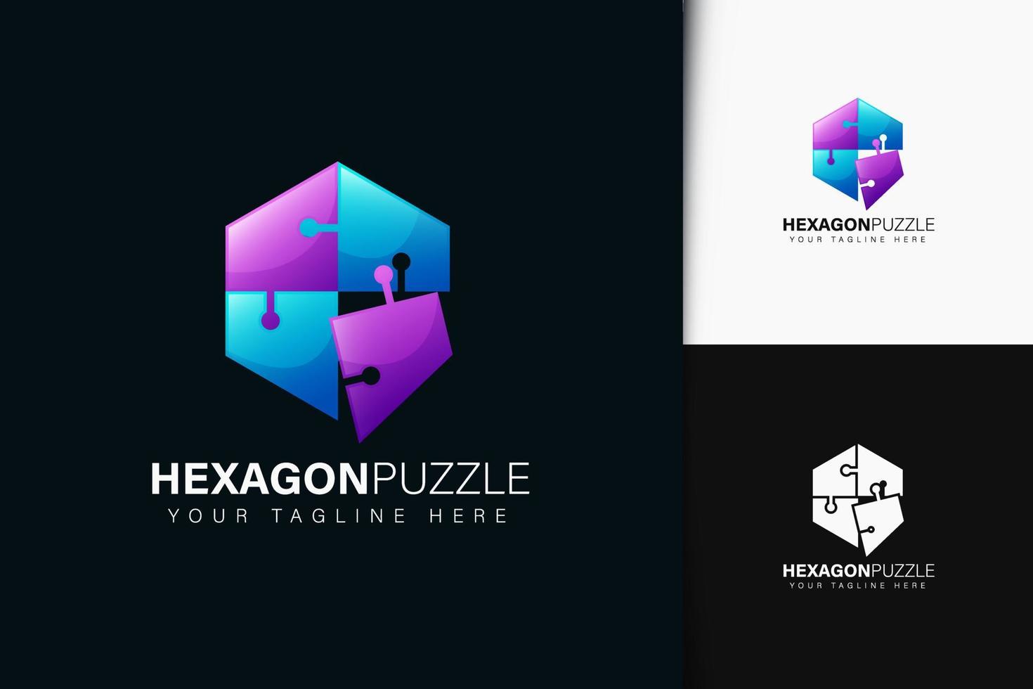 Diseño de logotipo de rompecabezas hexagonal con degradado vector