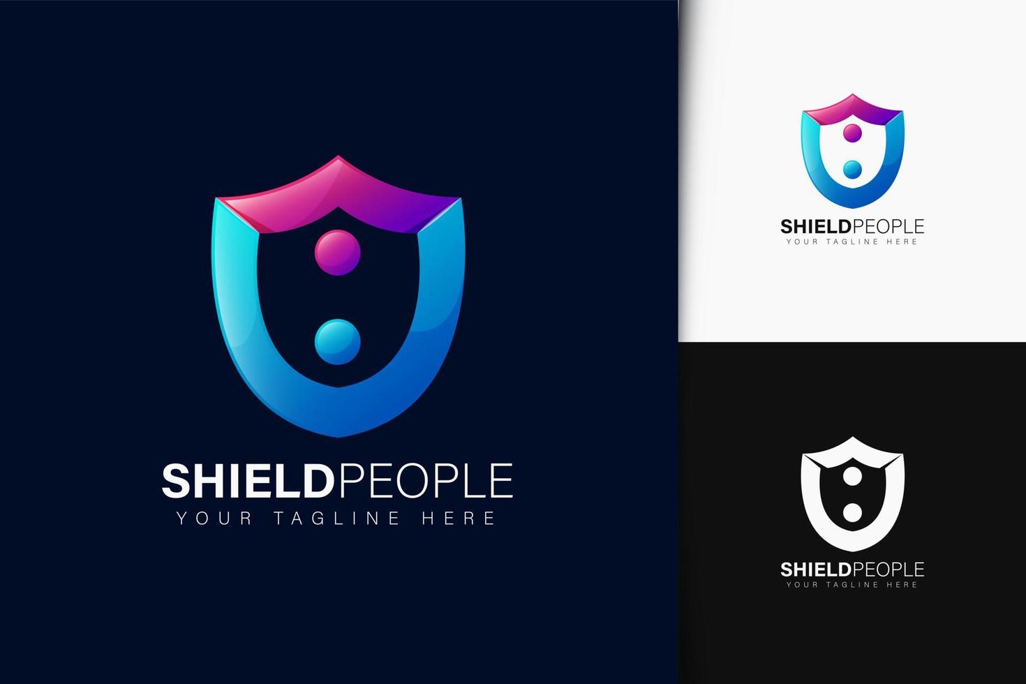 Shield people logo design with gradient vector