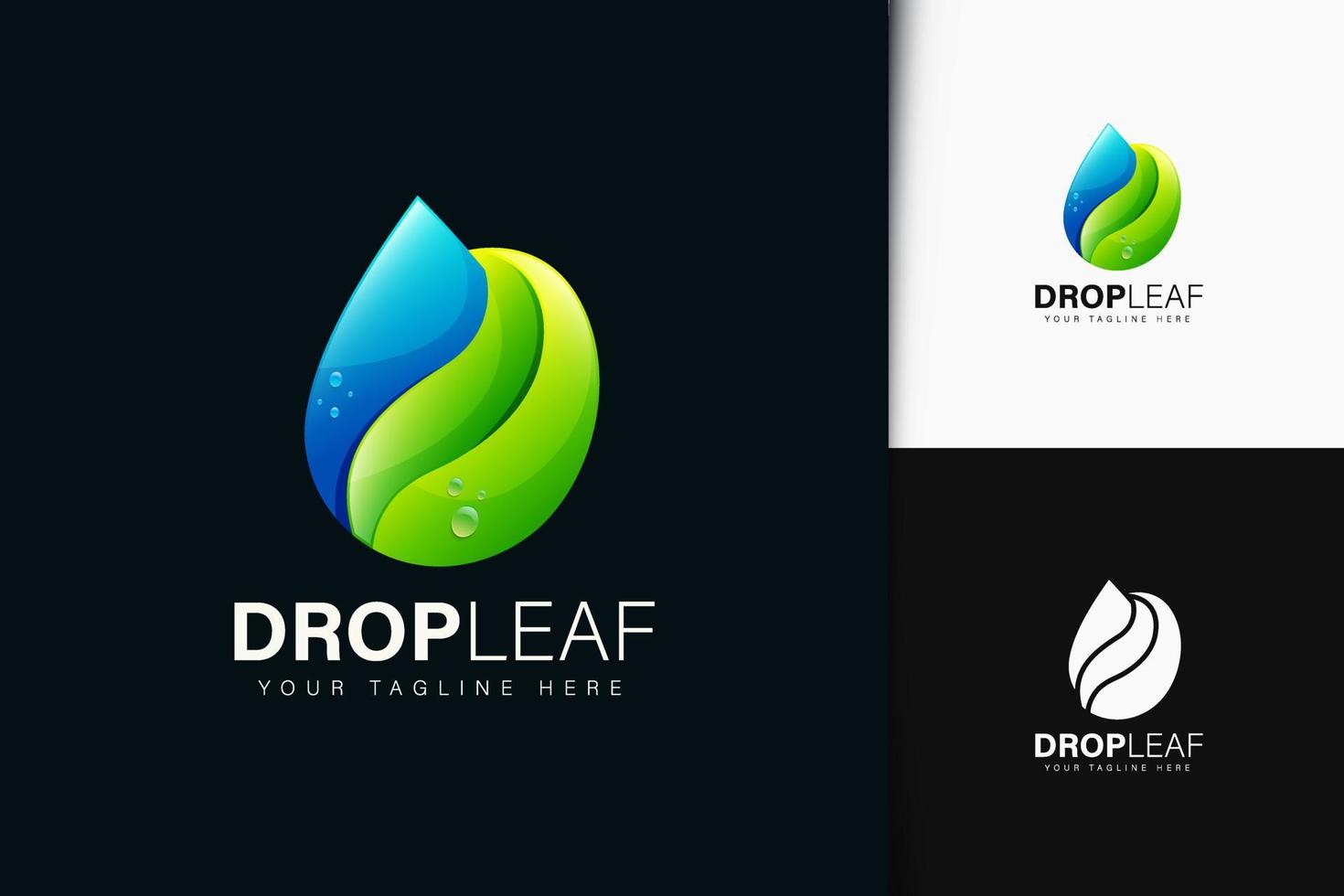 Water drop and leaf logo design with gradient vector