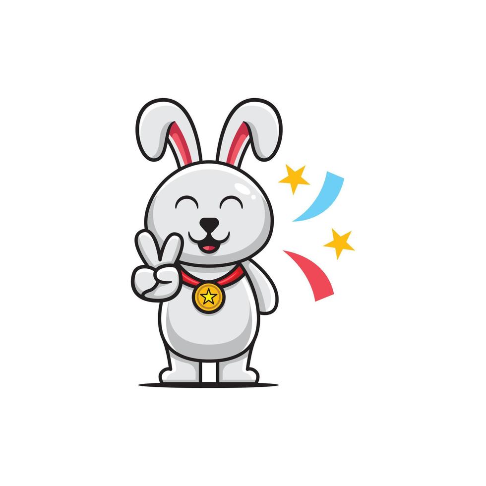 Happy Winner Bunny Character Logo vector