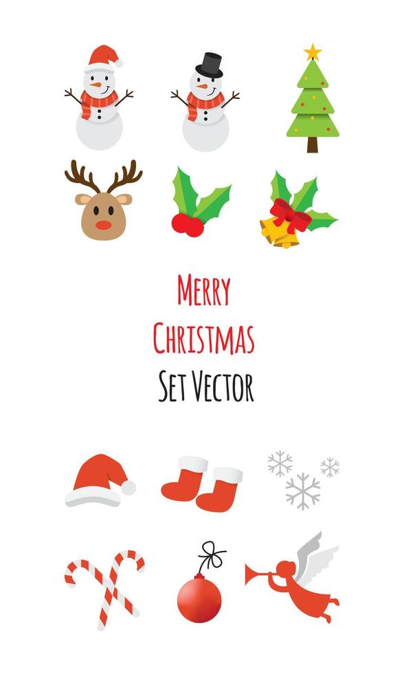 Set of Merry Christmas Vector Illustrations. Happy Merry Christmas Set Illustrations, Flat Design set Christmas Illustration.