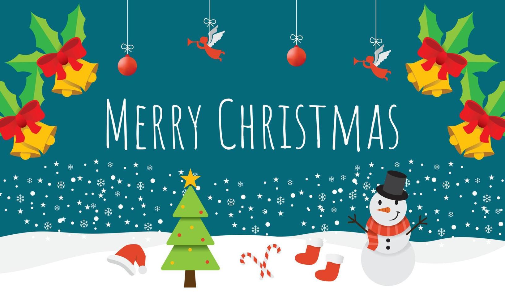 Merry Christmas landscape with christmas tree and snowman vector on
