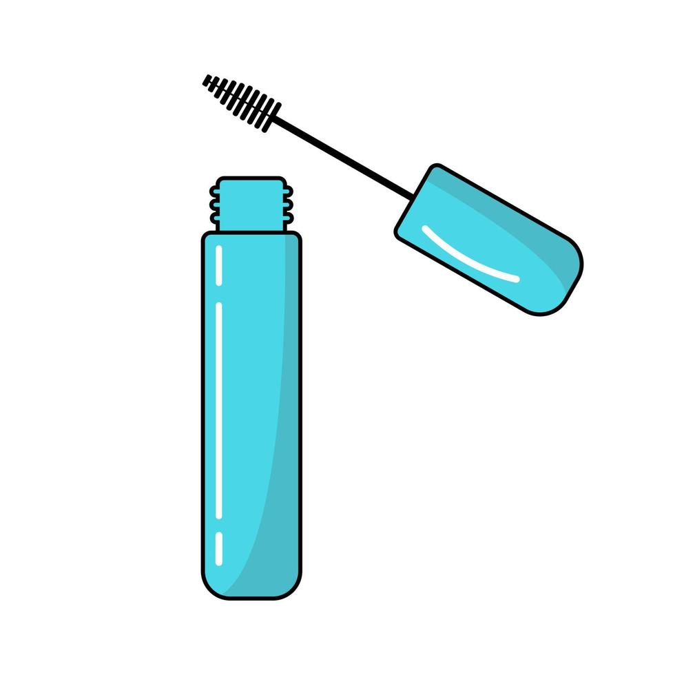 Makeup mascara tube, mascara brush icon. vector