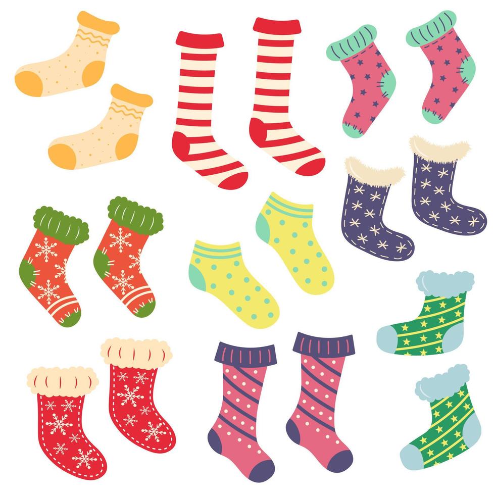 conjunto de divertidos calcetines navideños. vector