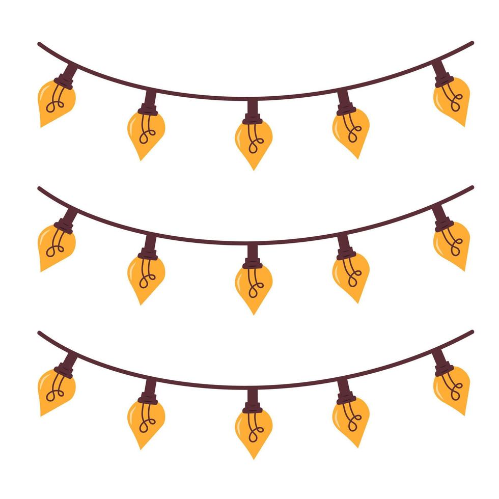 Christmas lights garland with yellow bulbs. vector