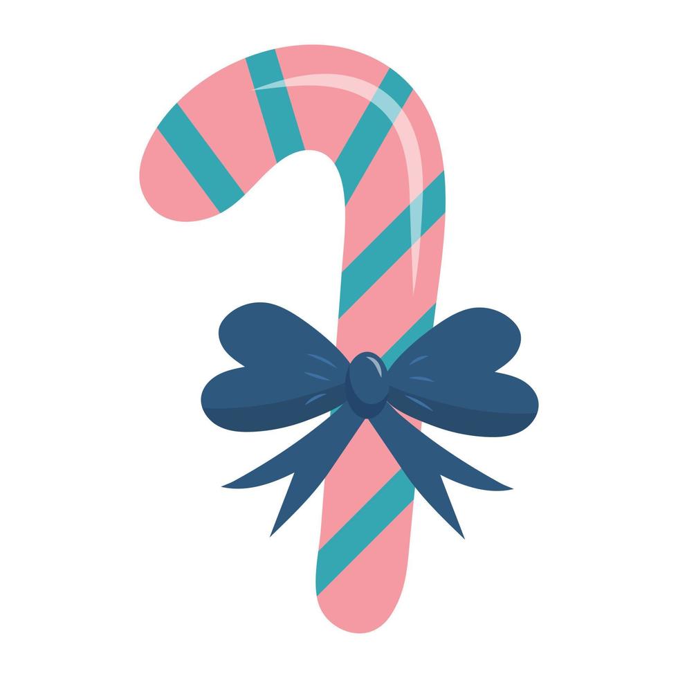 Christmas striped candy cane with bow knot. vector