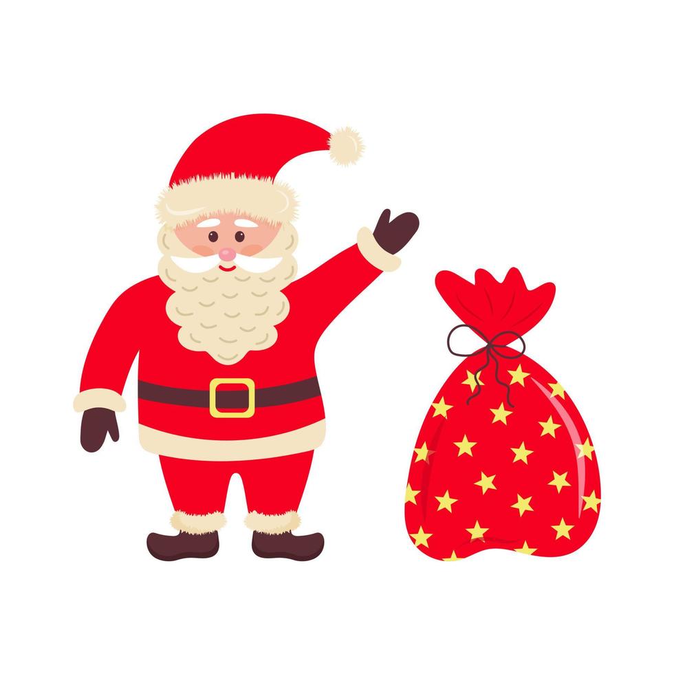 Santa Claus with bag of gifts. vector