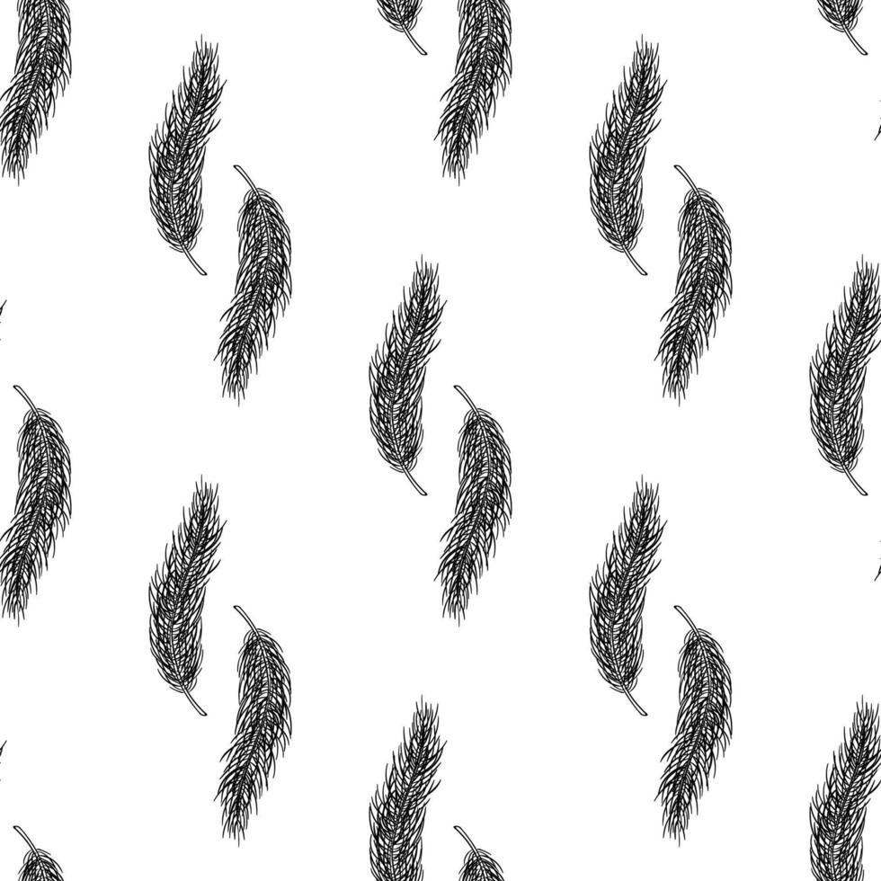 Seamless pattern of Pine tree branch, Christmas new year background, hand drawn botanical print. Vector seasonal wallpaper, winter textile fabric