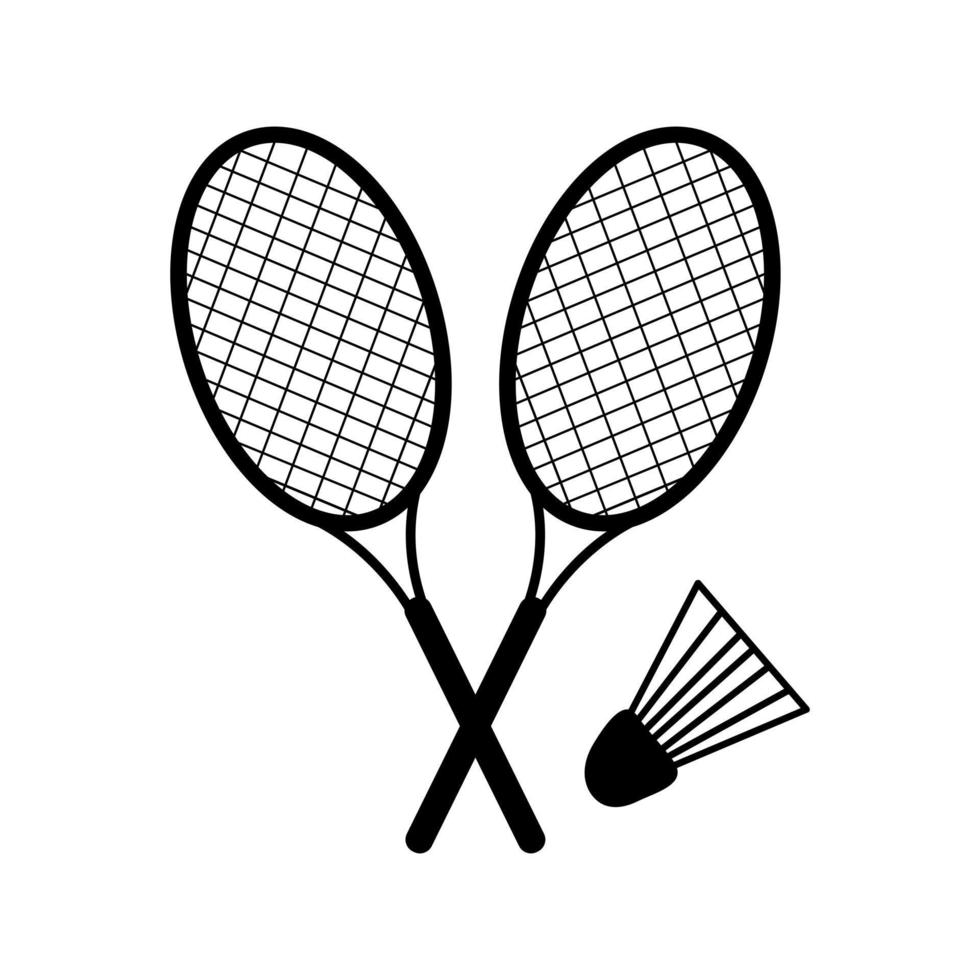 Two badminton rackets and a shuttlecock. vector