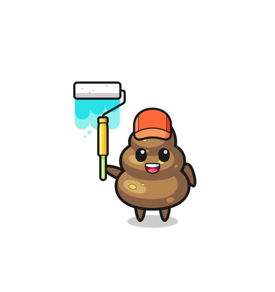 the poop painter mascot with a paint roller vector