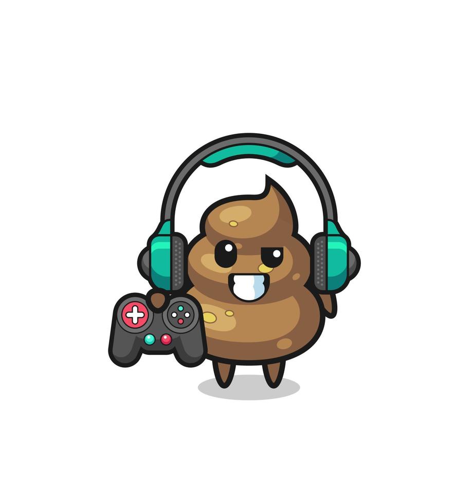 poop gamer mascot holding a game controller vector