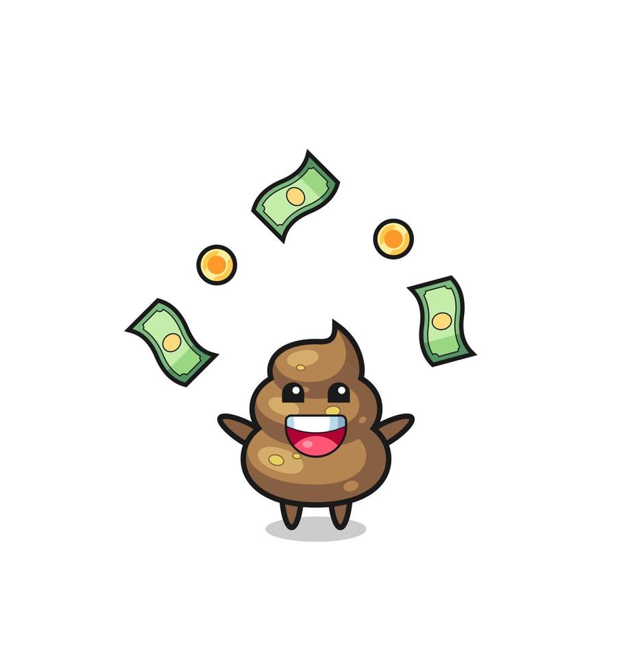 illustration of the poop catching money falling from the sky vector