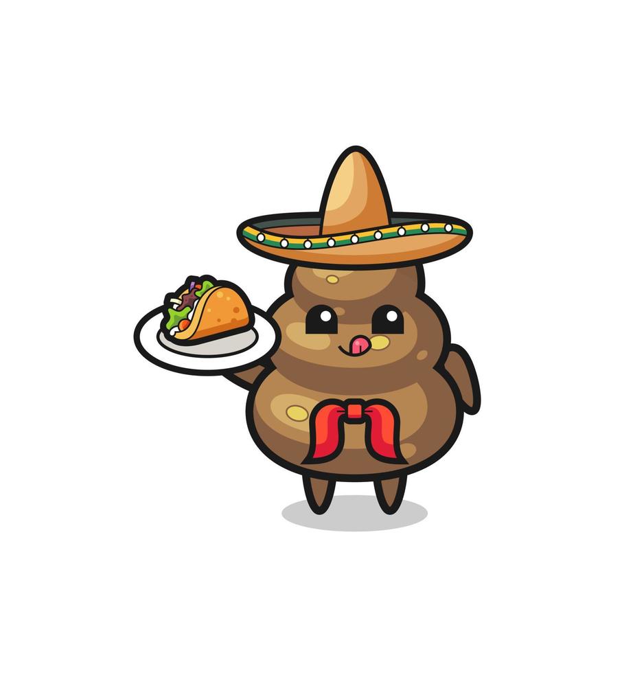 poop Mexican chef mascot holding a taco vector