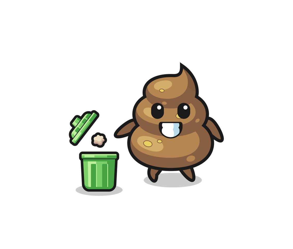 illustration of the poop throwing garbage in the trash can vector