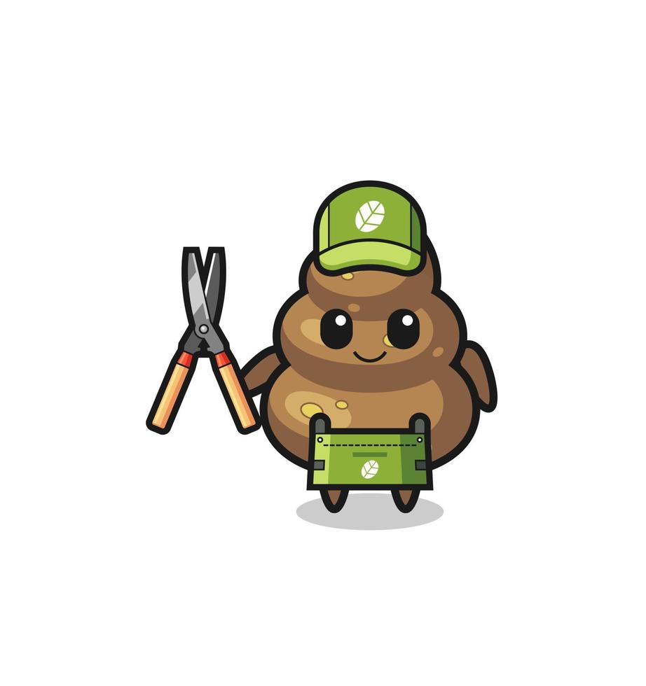 cute poop as gardener mascot vector