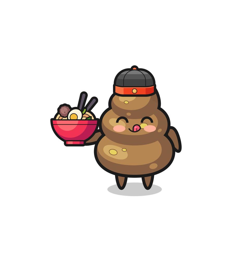 poop as Chinese chef mascot holding a noodle bowl vector