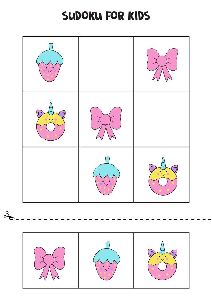 Sudoku game with unicorn elements for girls. vector