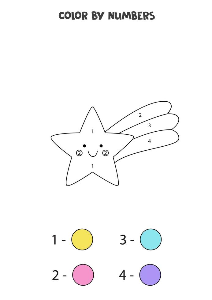 Color cute cartoon doughnut by numbers. Worksheet for kids. vector