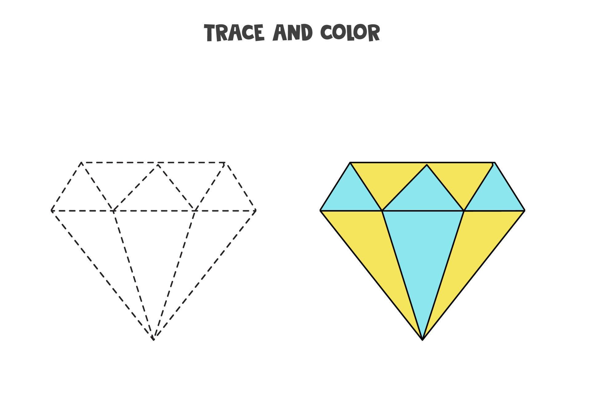 Trace and color cartoon diamond. Worksheet for girls. 4671547 Vector