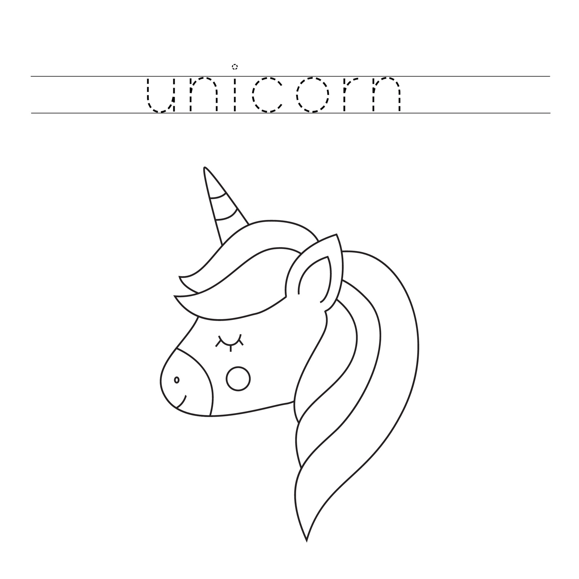 Trace word and color cute cartoon unicorn. 4671549 Vector Art at Vecteezy