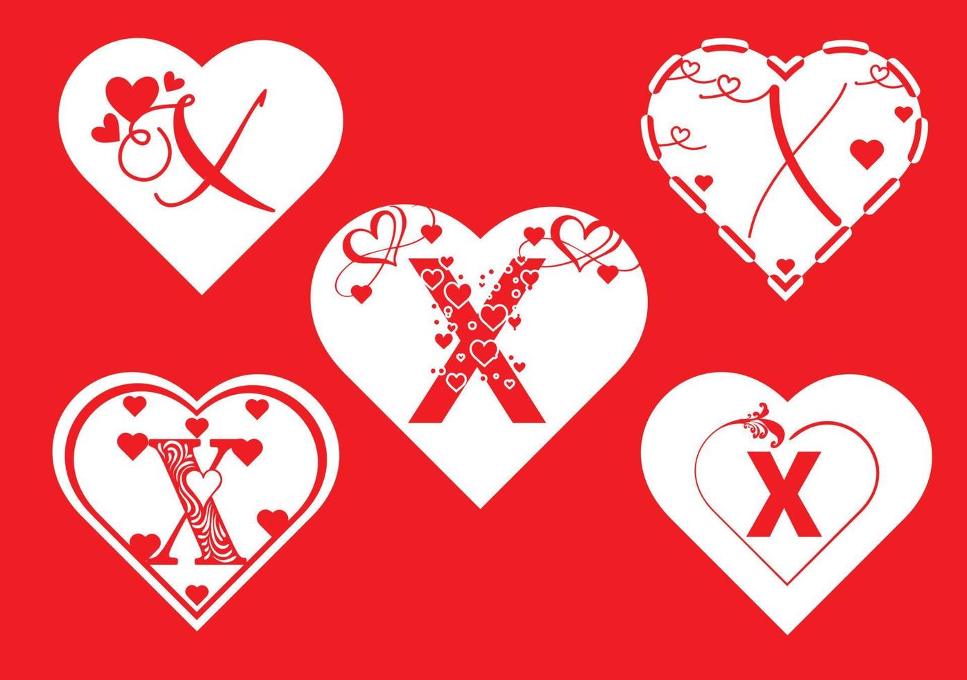 X letter logo with love icon, valentines day design template vector