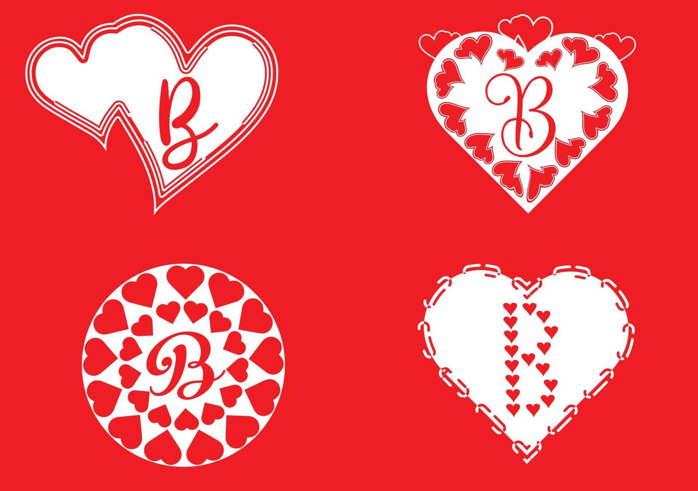 B letter logo with love icon, valentines day design template vector