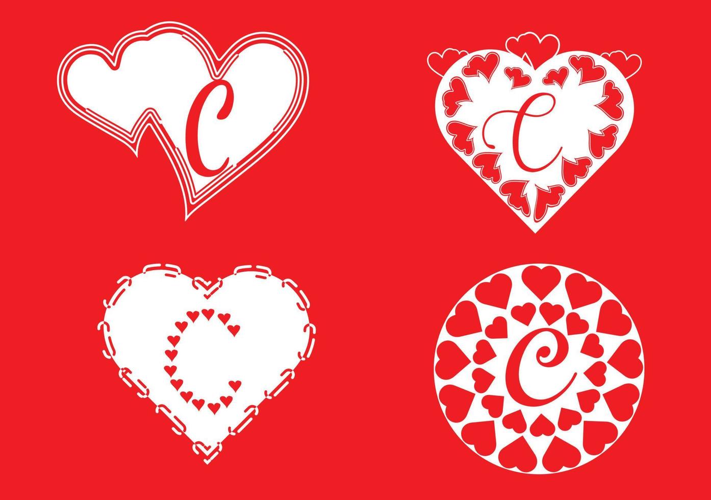 C letter logo with love icon, valentines day design template vector