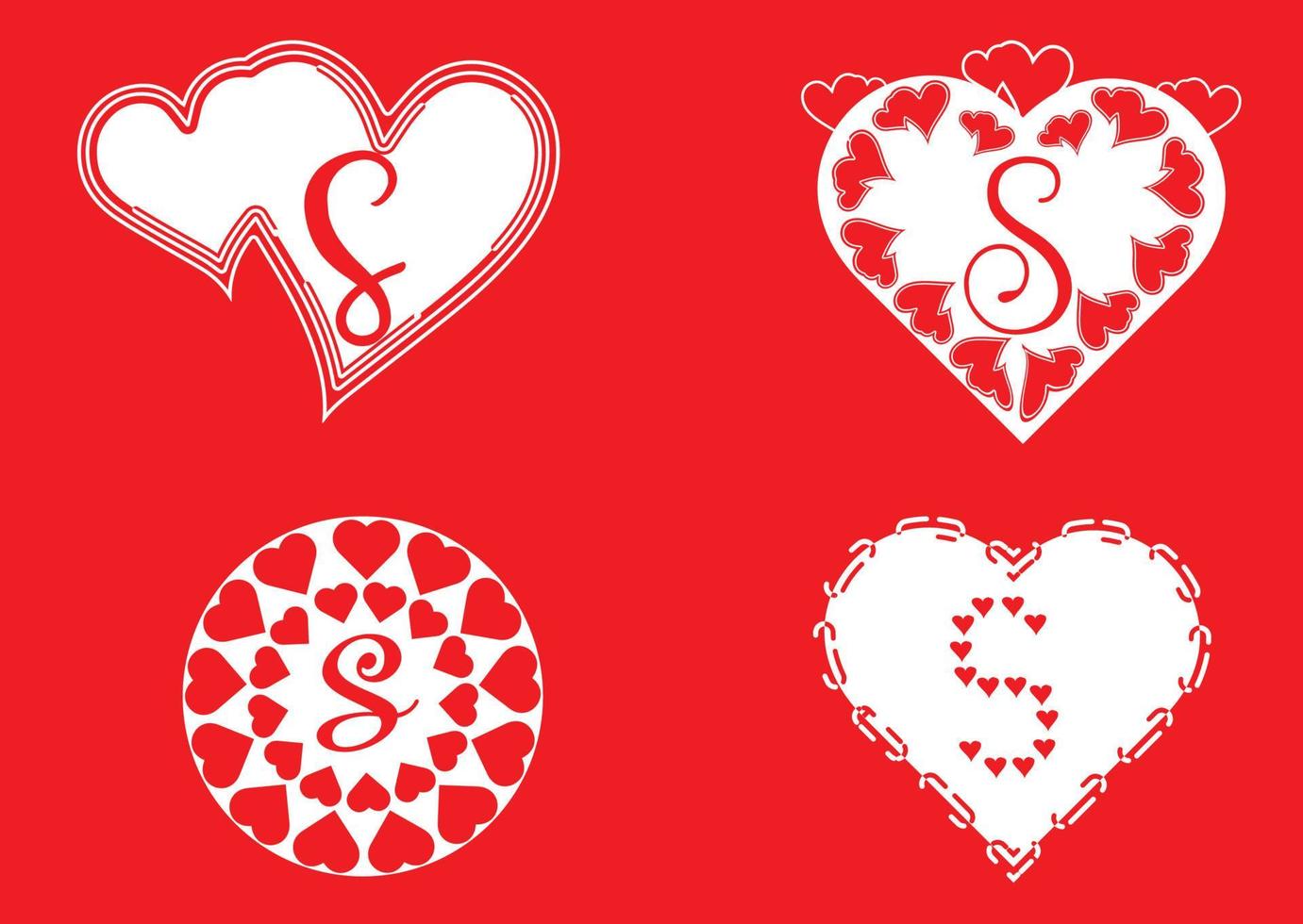 S letter logo with love icon, valentines day design template vector