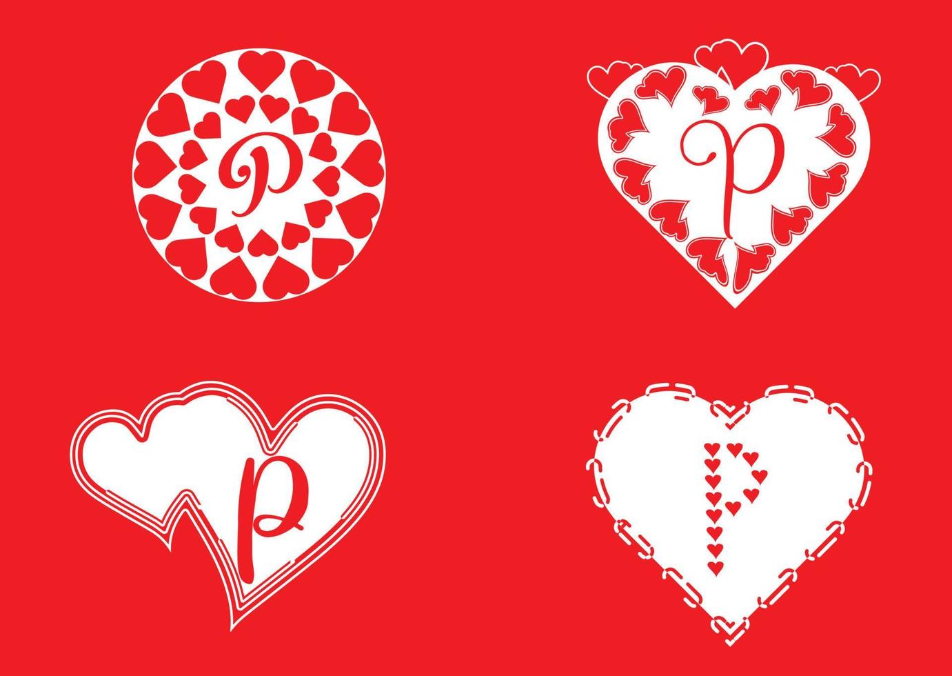 P letter logo with love icon, valentines day design template vector