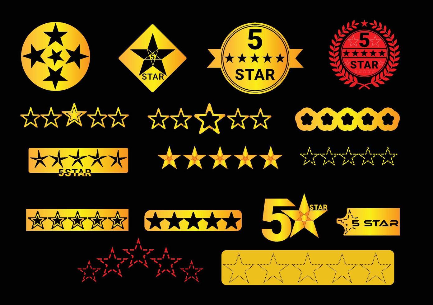 nuevo logotipo de cinco estrellas y diseño de icono. vector