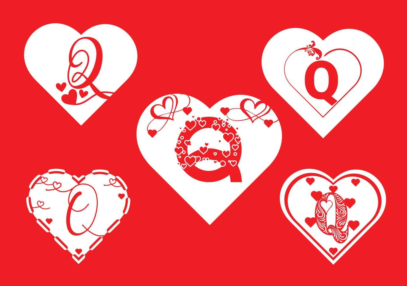 Q letter logo with love icon, valentines day design template vector